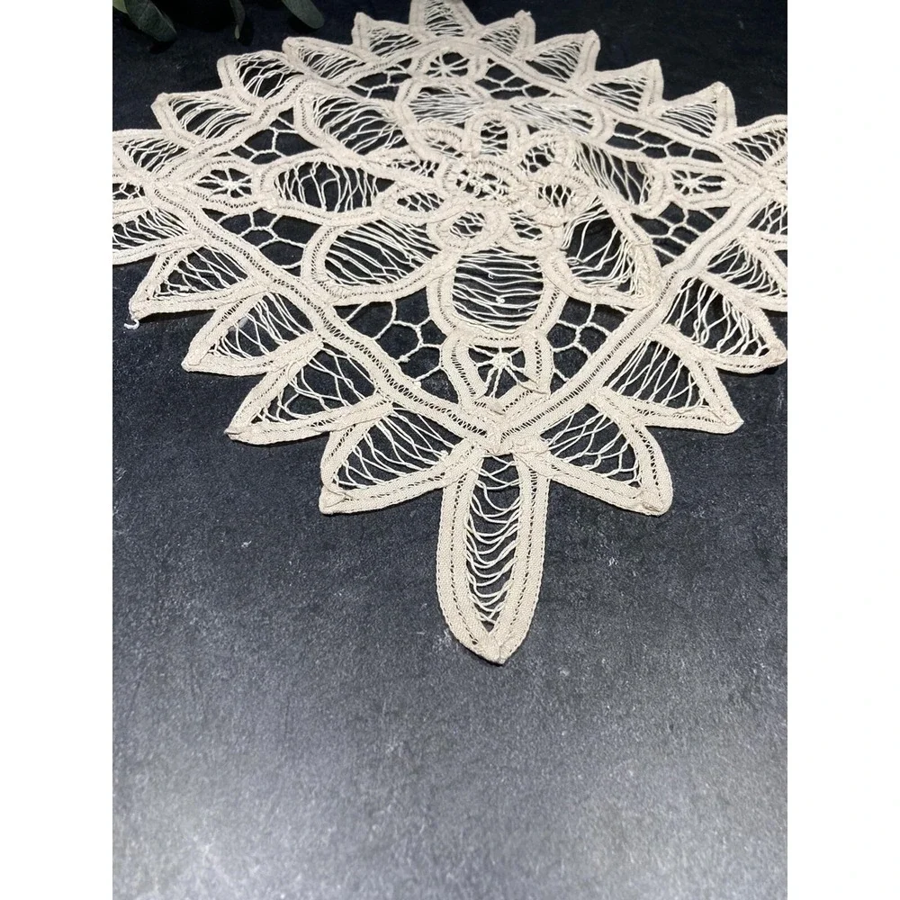 Vintage Thread Table Doily Square Cream Color 11